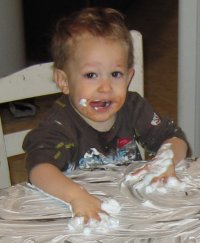 Nickalus having fun with the shaving cream